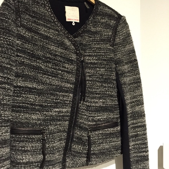 Rebecca Taylor Leather Trimmed Boucle Jacket - Picture 6 of 8